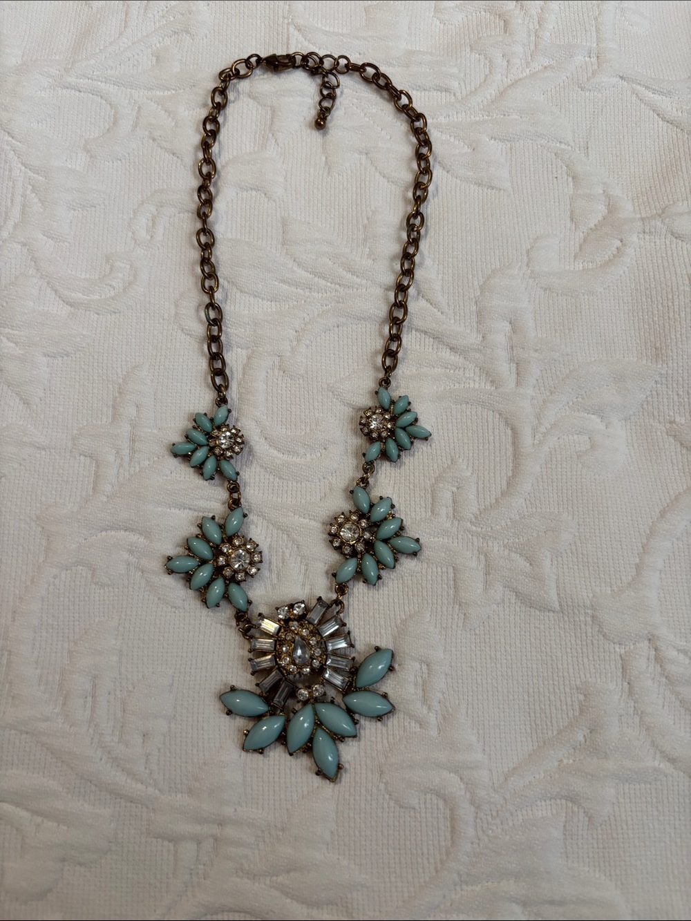 Statement Floral Bib Necklace in Light Turquoise‎